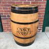 Customized market trash receptacle from recycled wine cask